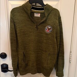 VA Olive Green Quarter-Zip Men's Sweater